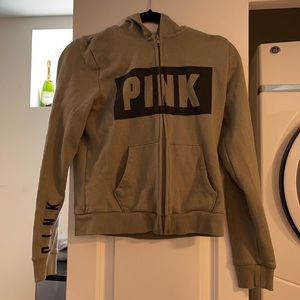 Victoria Secrets Pink gray black logo hoodie zip up Small petite